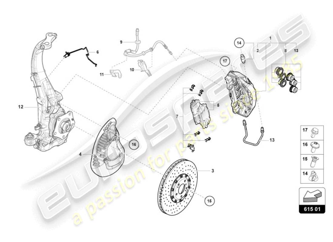 lamborghini urus performante (2024) festsattelbremse vorne ersatzteildiagramm