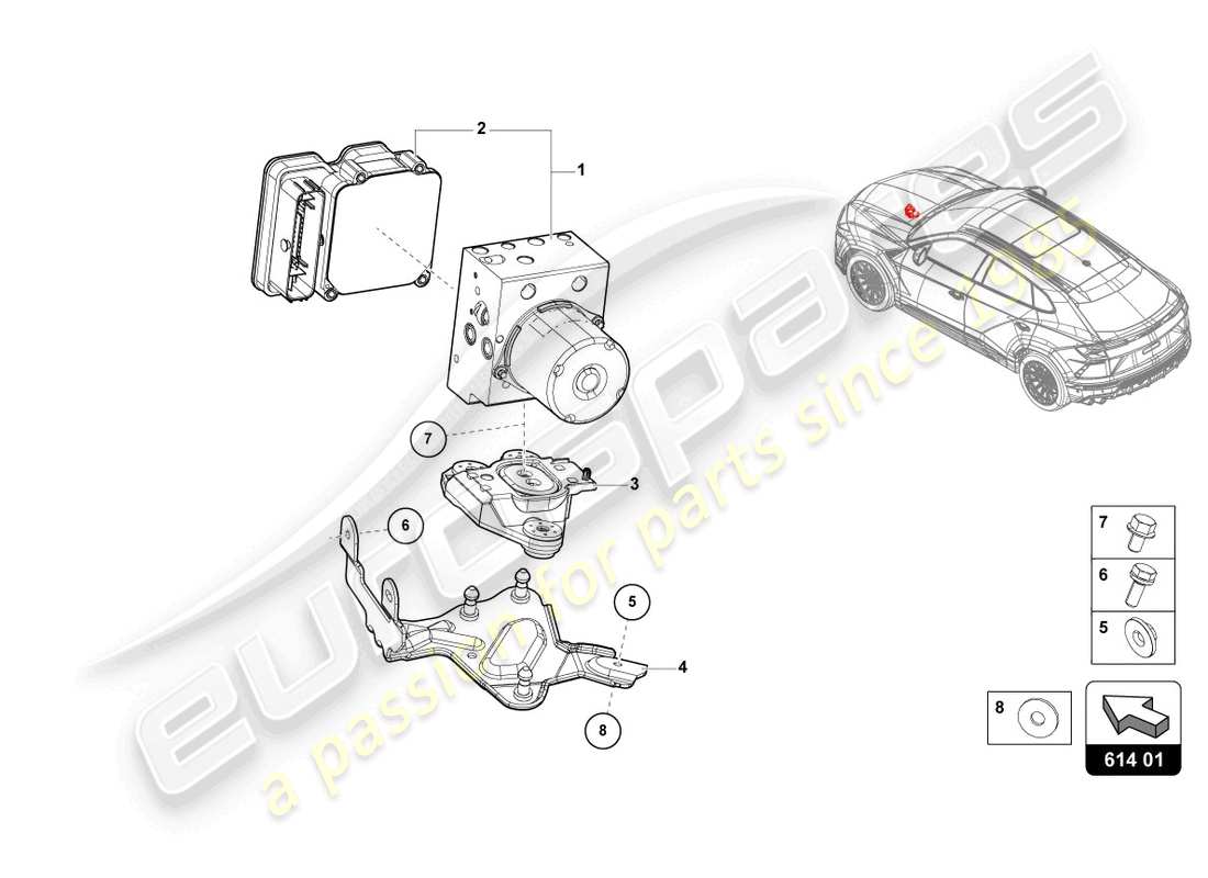 lamborghini urus performante (2024) abs-einheit mit steuergerät teilediagramm