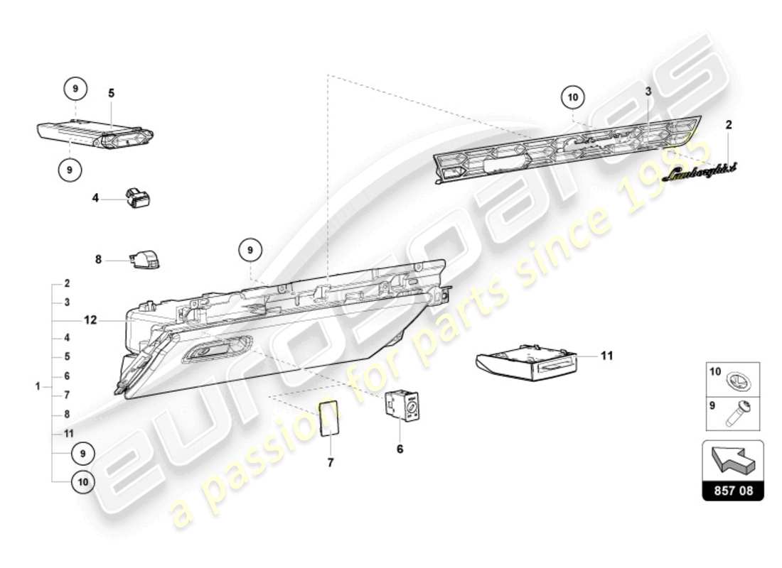 lamborghini evo spyder (2024) handschuhfach ersatzteildiagramm