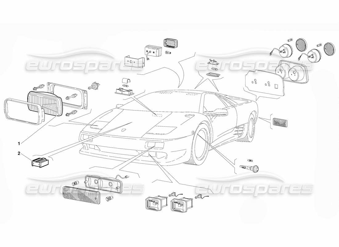 lamborghini diablo (1991) lichter (gültig für gb-version - oktober 1991) teilediagramm