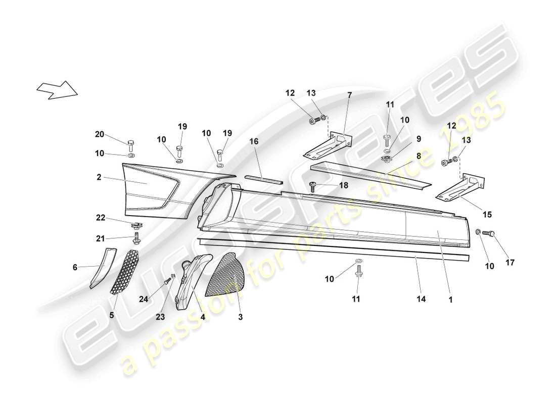 lamborghini lp640 coupe (2007) seitenträger rechts teilediagramm