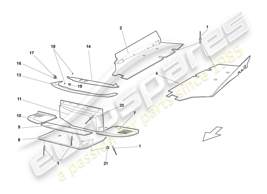 lamborghini lp640 coupe (2007) hitzeschild für bodenplatte teilediagramm