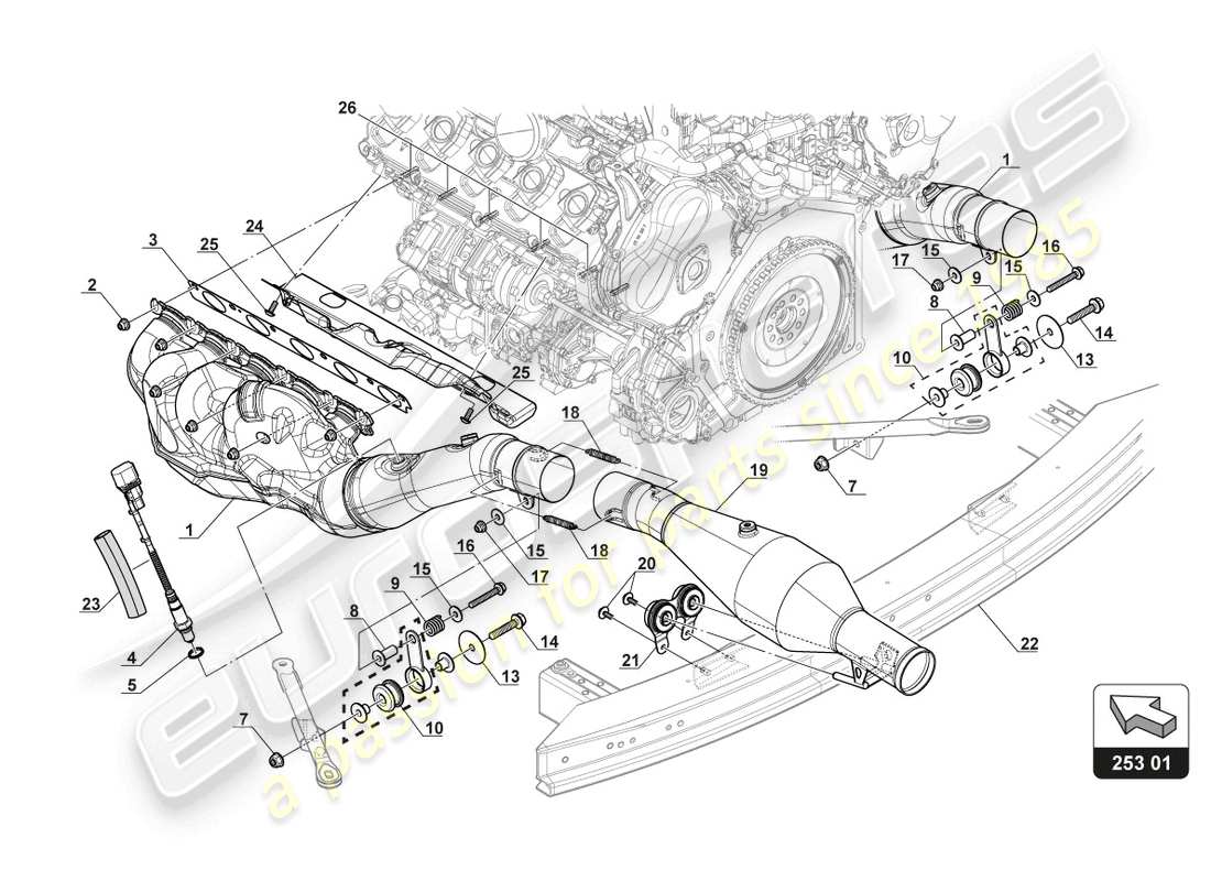 lamborghini gt3 (2017) standard-abgasanlage teilediagramm