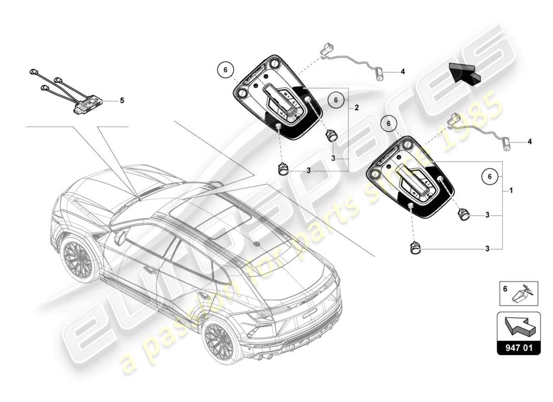 lamborghini urus s (2023) innen- und leselicht ersatzteildiagramm