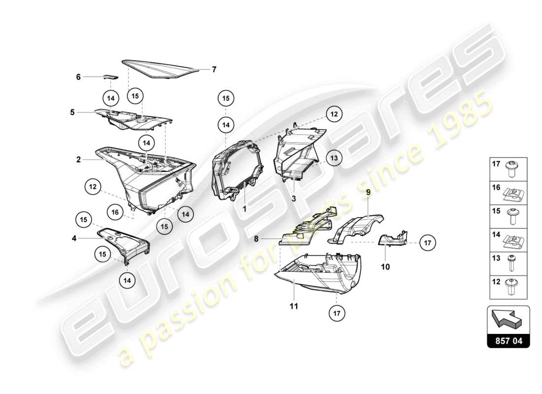 lamborghini sto (2021) instrumentengehäuse für drehzahlmesser und täglichen kilometerregler ersatzteildiagramm