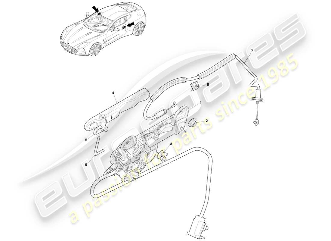 aston martin one-77 (2011) teilediagramm der griffbaugruppe