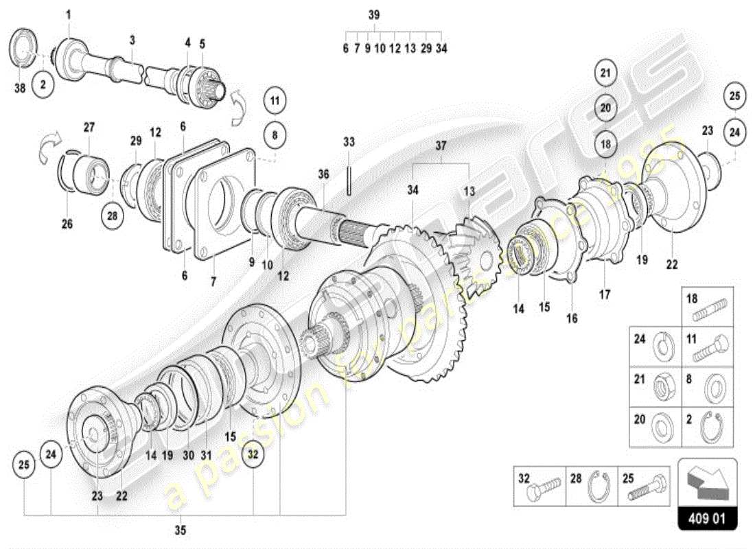 lamborghini diablo vt (1996) vorderachsdifferential ersatzteildiagramm