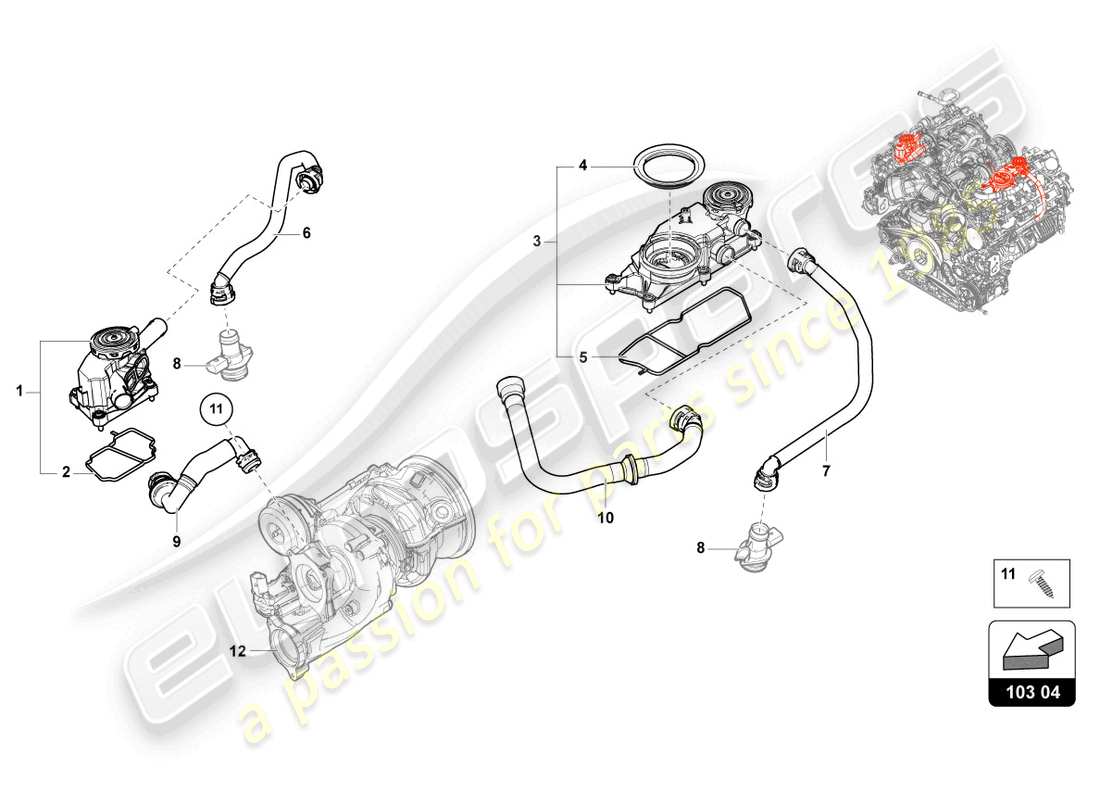 lamborghini urus s (2024) belüftung für zylinderblock ersatzteildiagramm