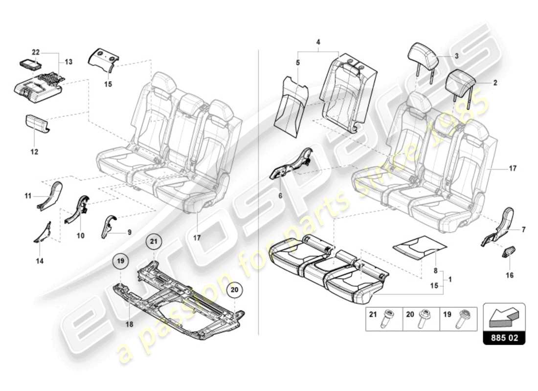 lamborghini urus (2020) sitzbank (3-seater) ersatzteildiagramm