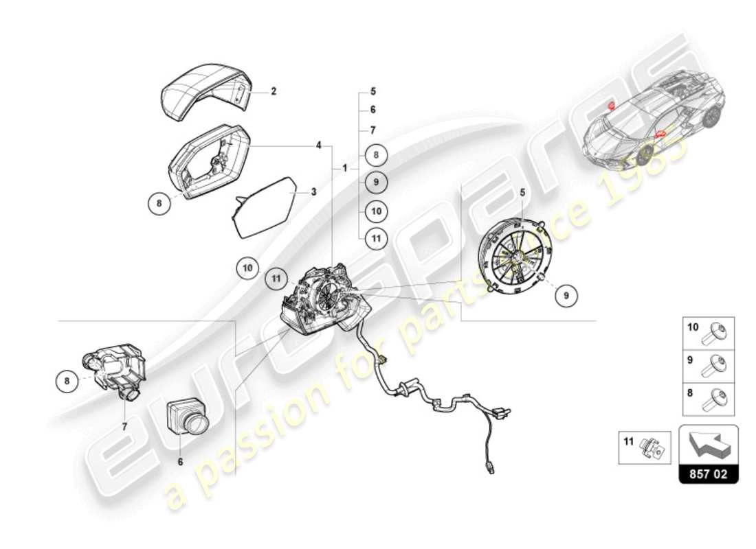 lamborghini revuelto coupe (2024) aussenspiegel ersatzteildiagramm