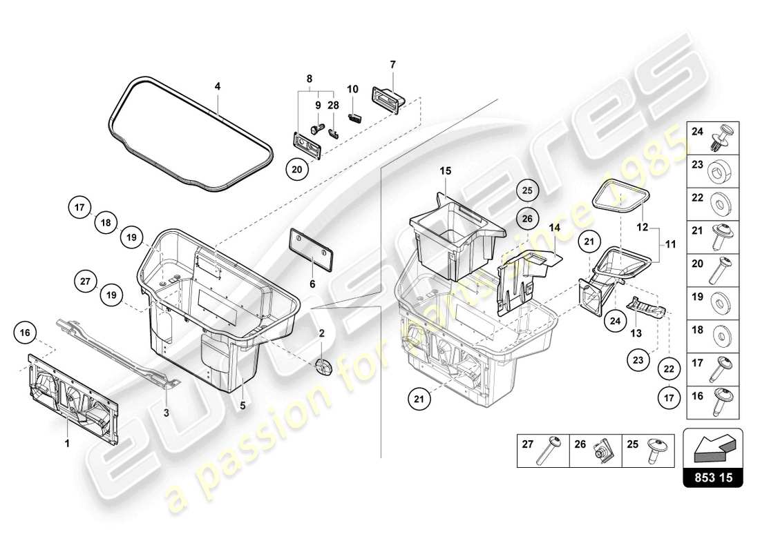 lamborghini sto (2021) gepäckraumverkleidung ersatzteildiagramm