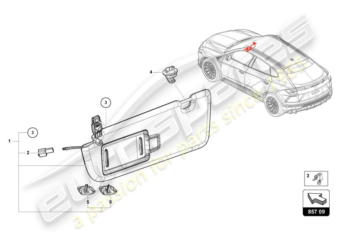 lamborghini urus (2020) sonnenblende - ersatzteildiagramm