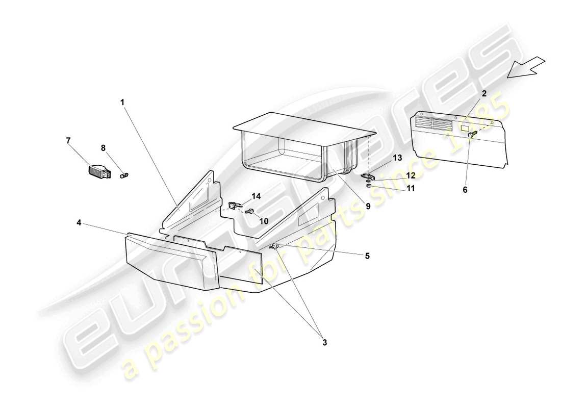 lamborghini lp640 coupe (2008) kofferraumverkleidungen ersatzteildiagramm
