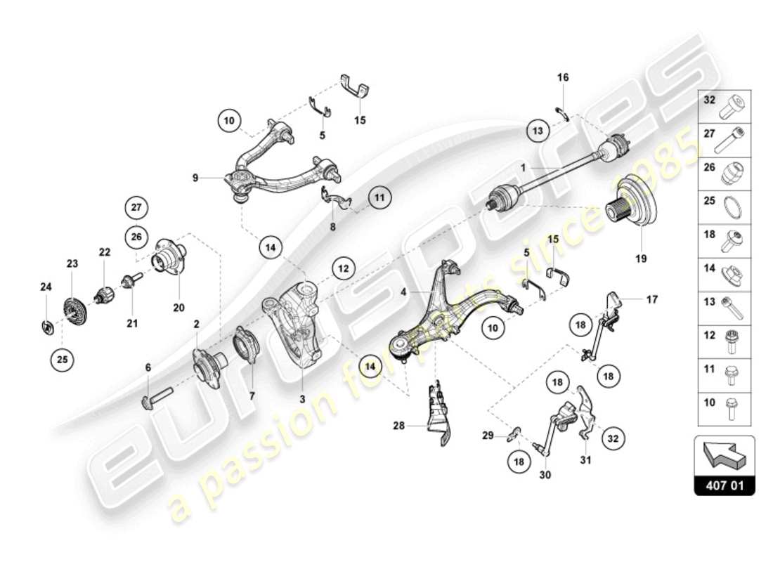 lamborghini evo spyder (2024) achswelle vorne ersatzteildiagramm