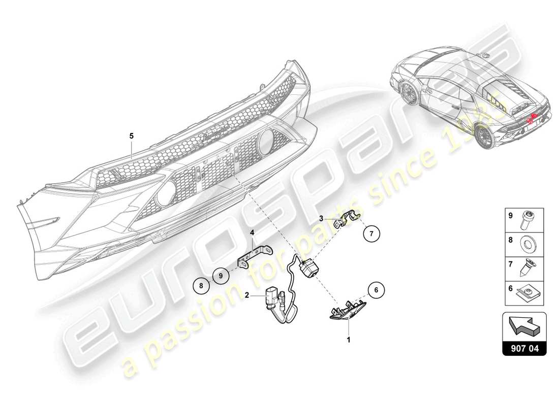 lamborghini evo coupe (2023) rückfahrkamera ersatzteildiagramm