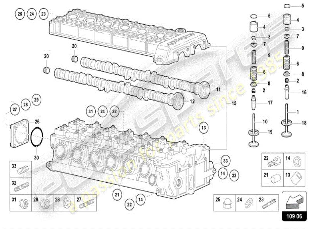 lamborghini diablo vt (1995) linker nockenwellenkopf, ersatzteildiagramm