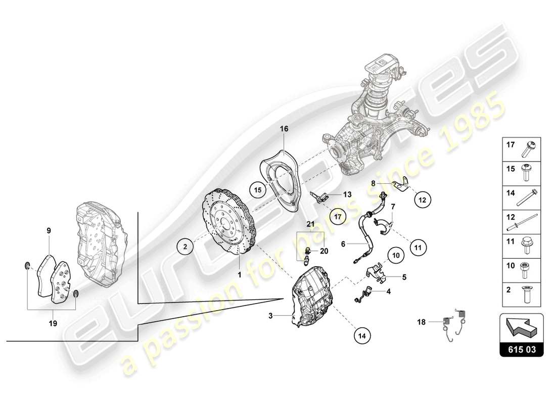 lamborghini 2021 (evo spyder 2wd) bremsscheibe (belüftet) vorne ersatzteildiagramm