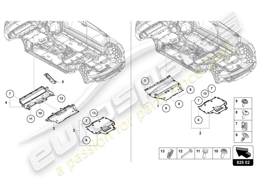 lamborghini urus (2020) unterbodenverkleidung teilediagramm