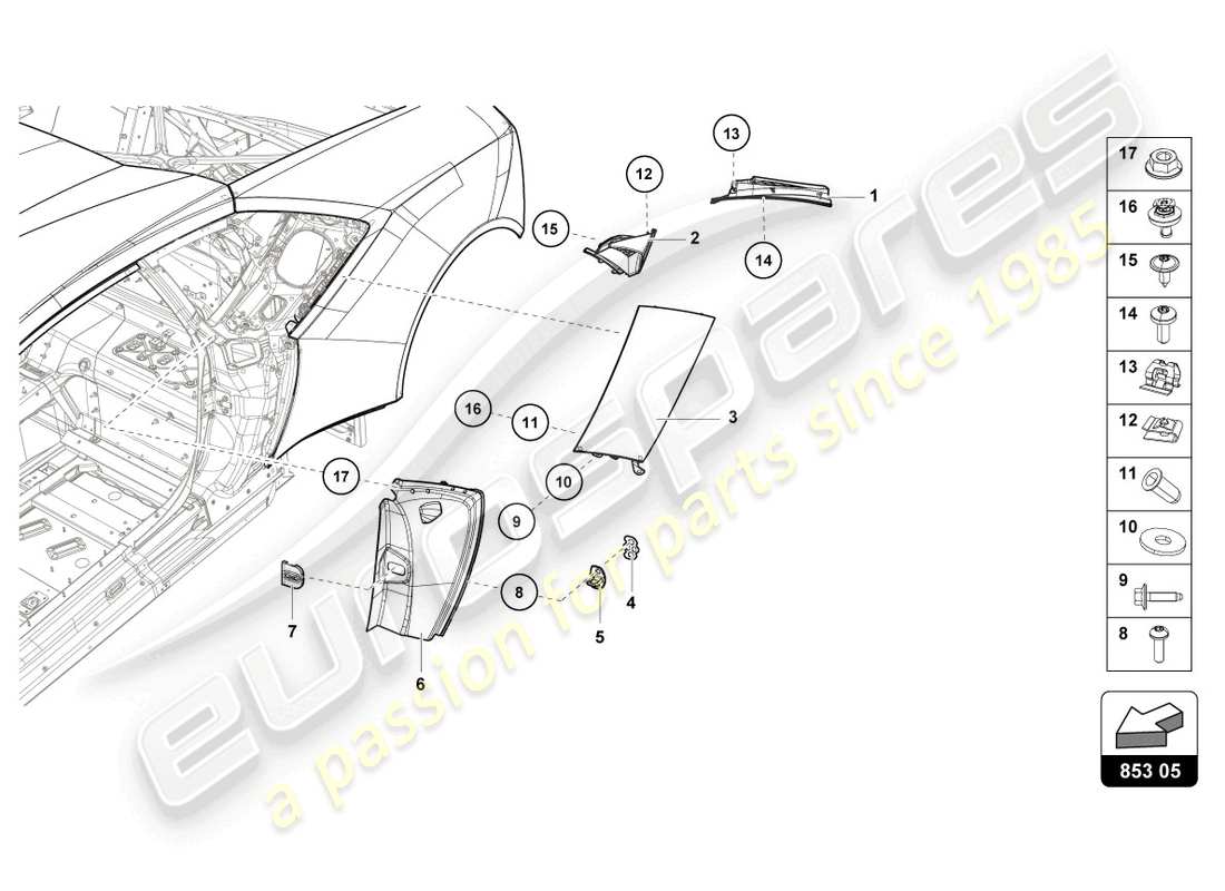 lamborghini evo spyder 2wd (2021) abdeckplatte für längsteil ersatzteildiagramm