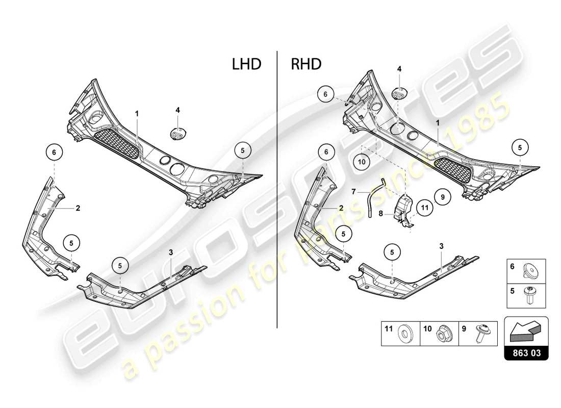 lamborghini evo spyder 2wd (2021) vordere endabdeckung ersatzteildiagramm