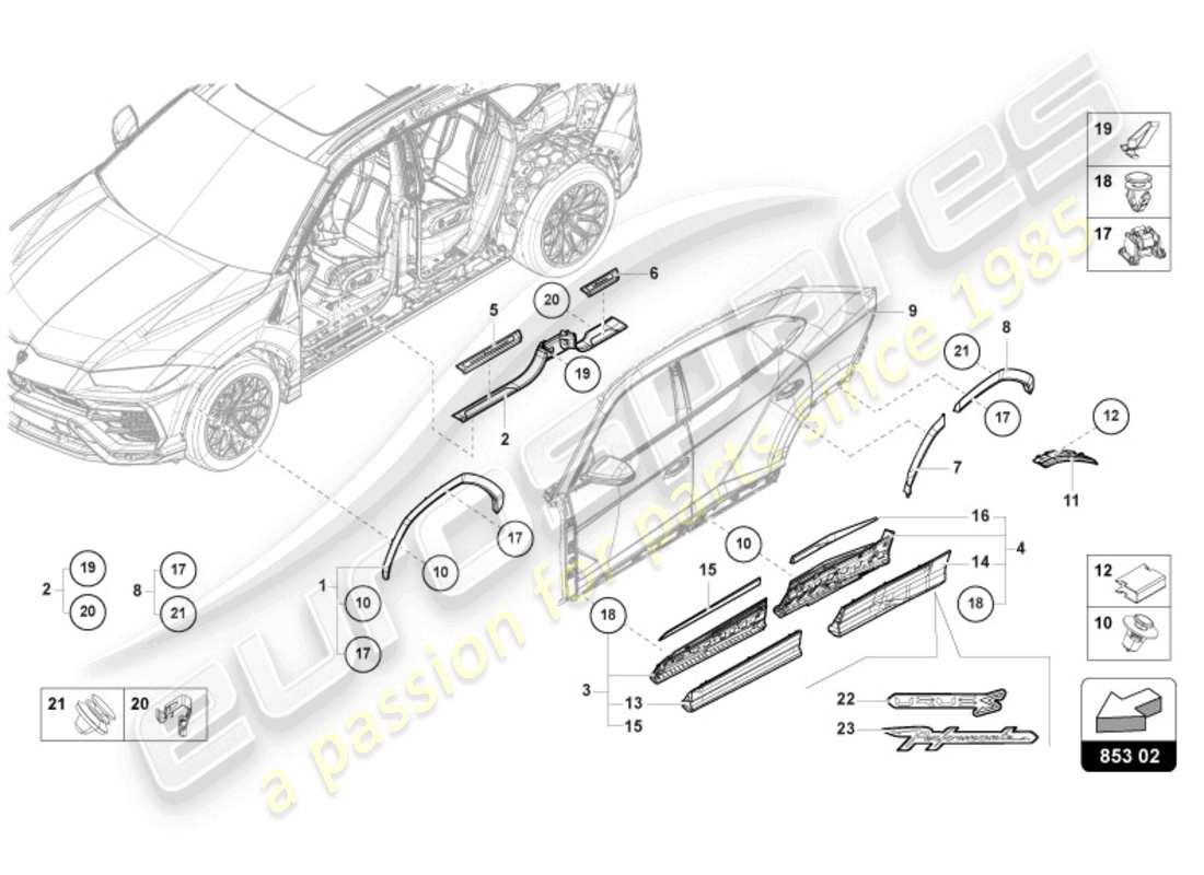 lamborghini urus (2020) schwellerzierleiste teilediagramm