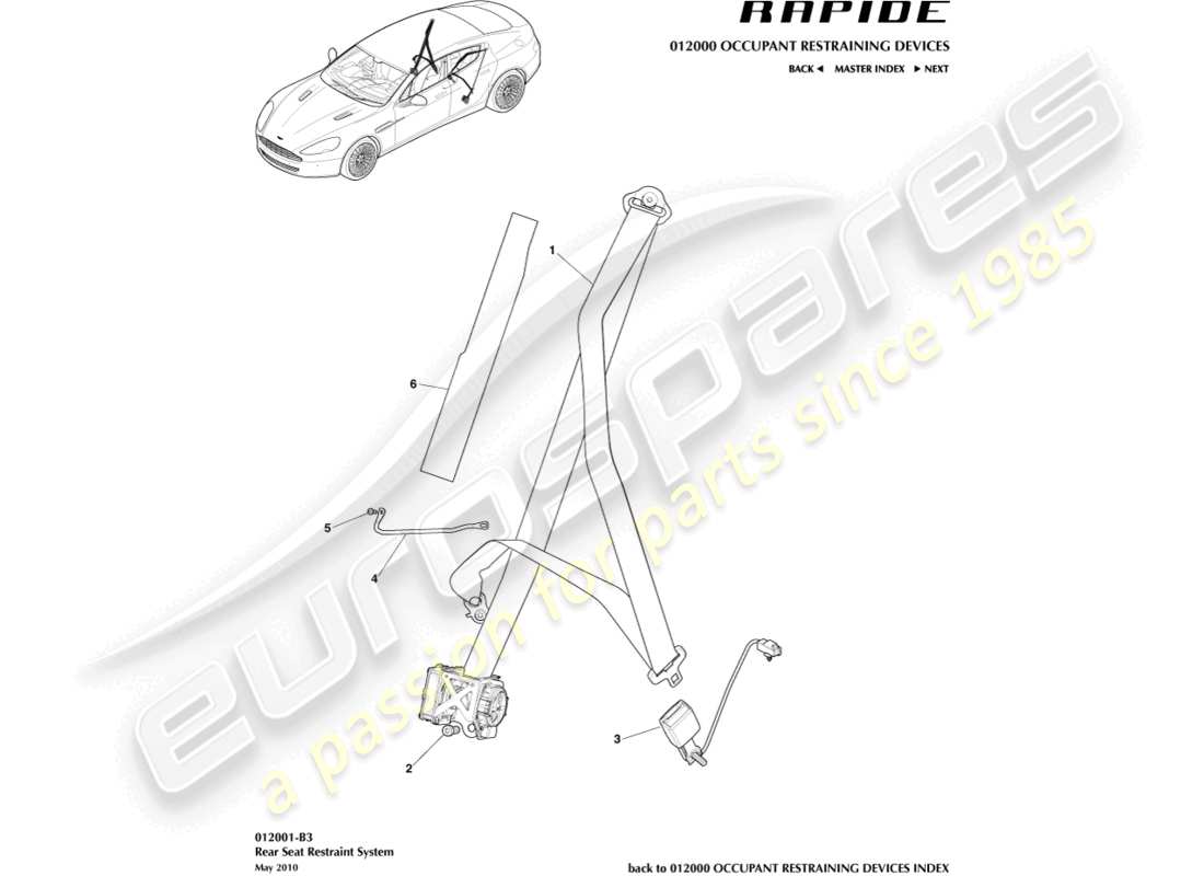 aston martin rapide (2011) sicherheitsgurte hinten ersatzteildiagramm