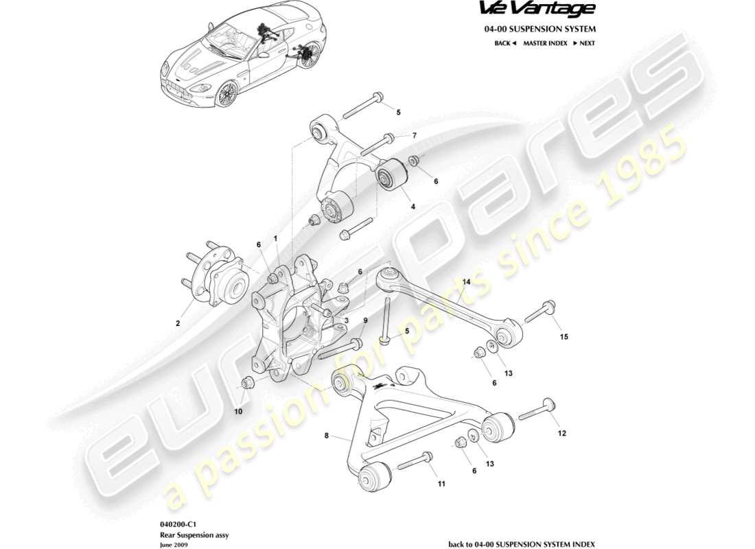 aston martin v12 vantage (2010) teilediagramm der hinterradaufhängung