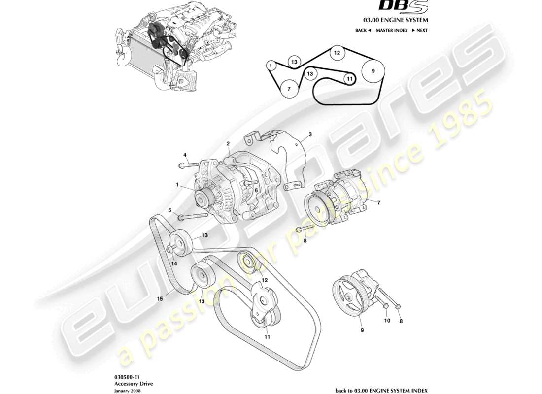 aston martin dbs (2013) teilediagramm für zusatzantrieb