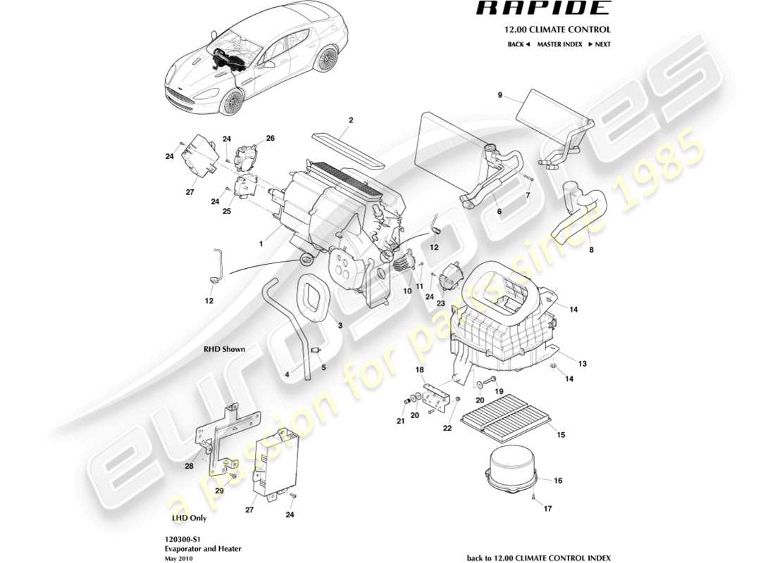 aston martin rapide (2011) teilediagramm der hlk-einheit