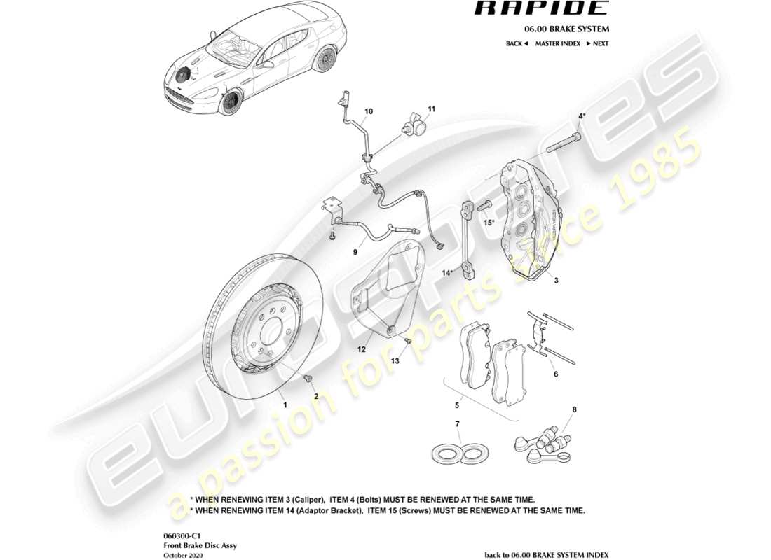 aston martin rapide (2011) teilediagramm des vorderradbremssystems