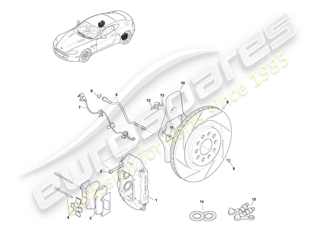 aston martin v8 vantage (2005) teilediagramm des hinterradbremssystems