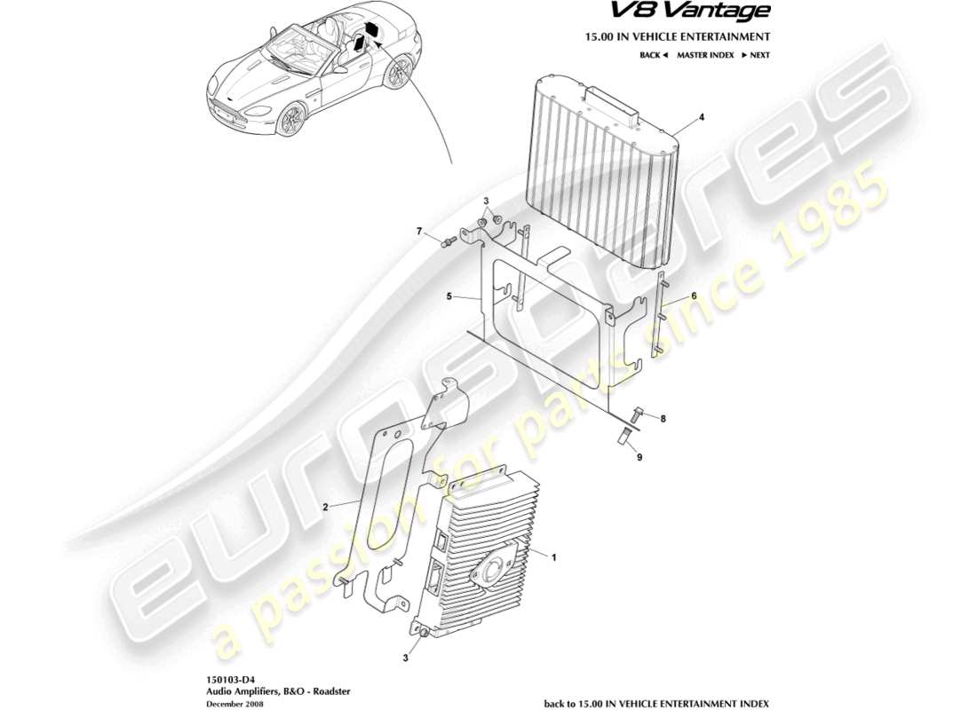 aston martin v8 vantage (2010) b&o-verstärker, roadster-teilediagramm