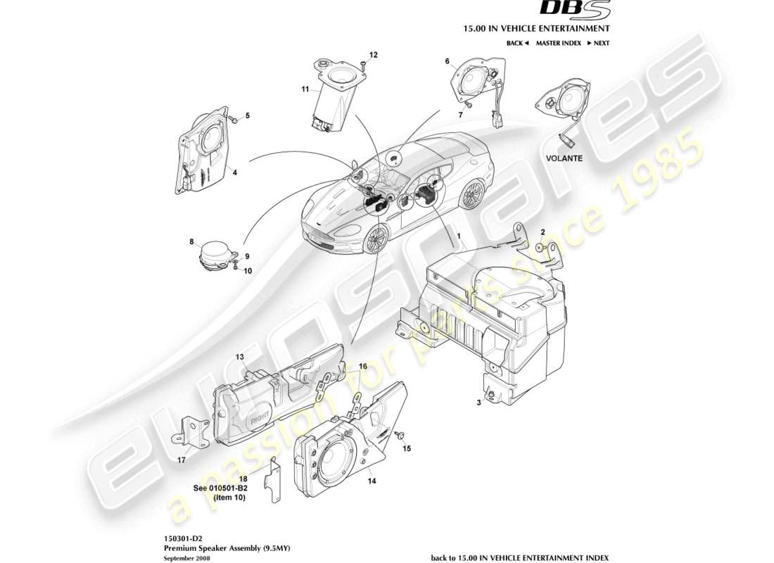 aston martin dbs (2012) lautsprecher, premium-teilediagramm