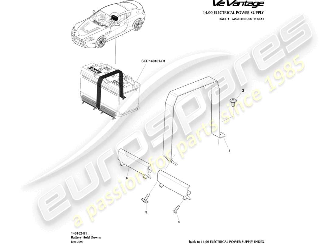 aston martin v12 vantage (2010) teilediagramm für batteriehalterungen