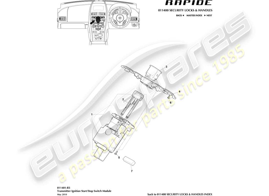 aston martin rapide (2019) teilediagramm des start/stop-moduls