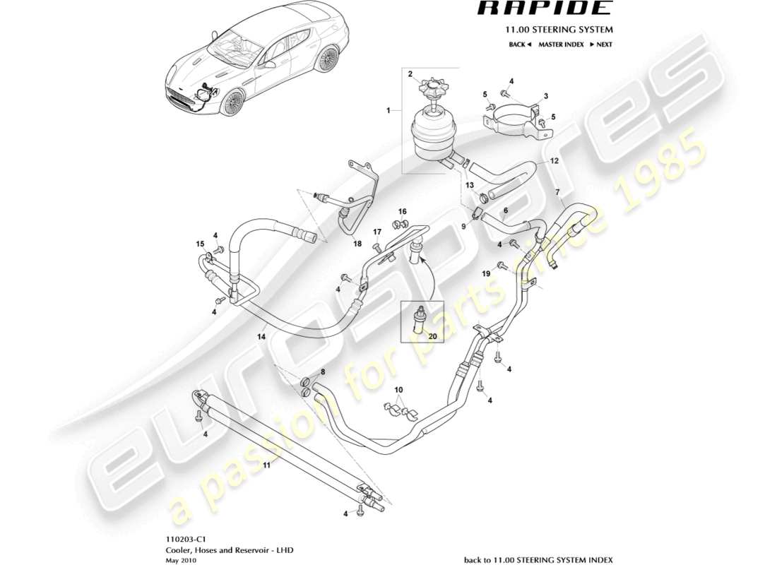 aston martin rapide (2011) pas-schläuche, lhd-ersatzteildiagramm