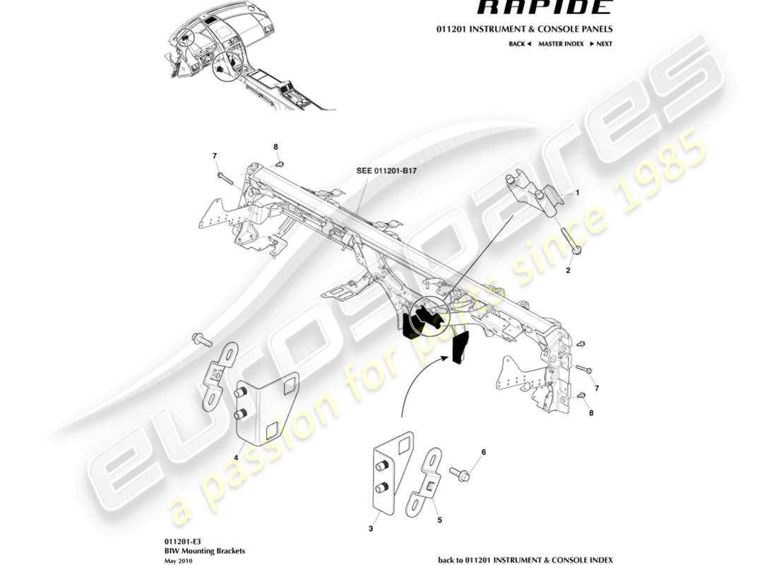 aston martin rapide (2011) teilediagramm für ccb-zu-biw-halterungen