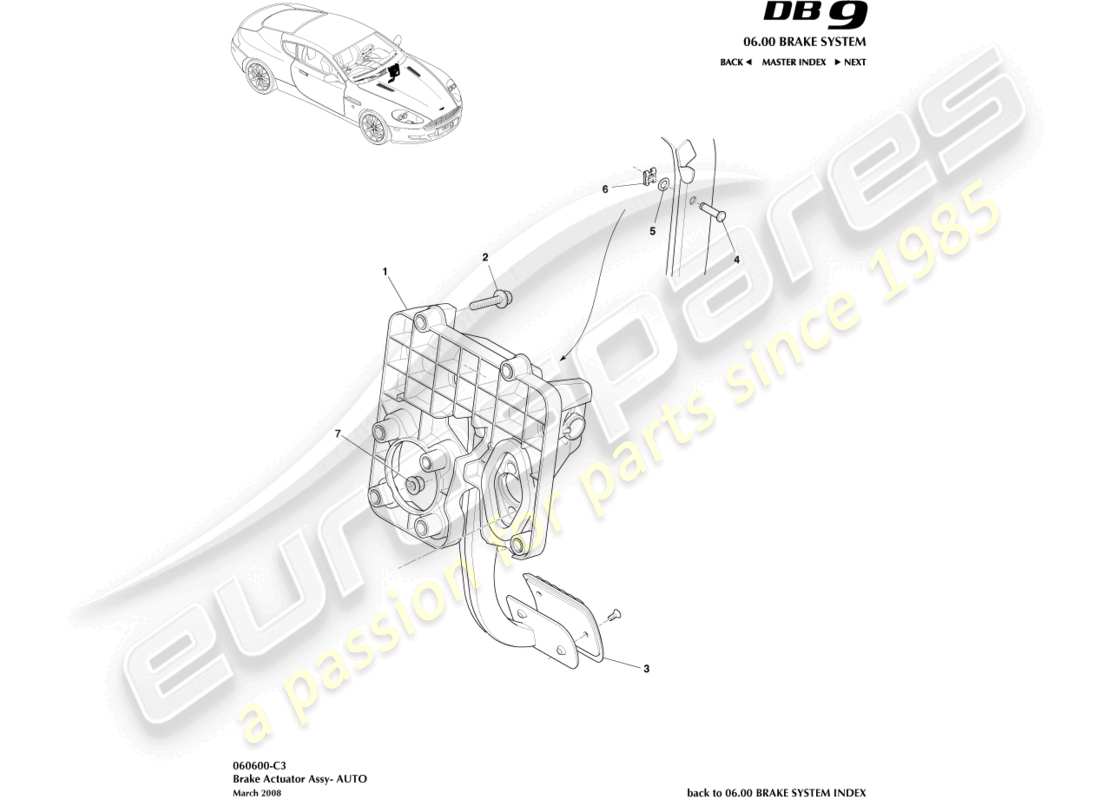 aston martin db9 (2006) bremsaktuatorbaugruppe, autoteildiagramm