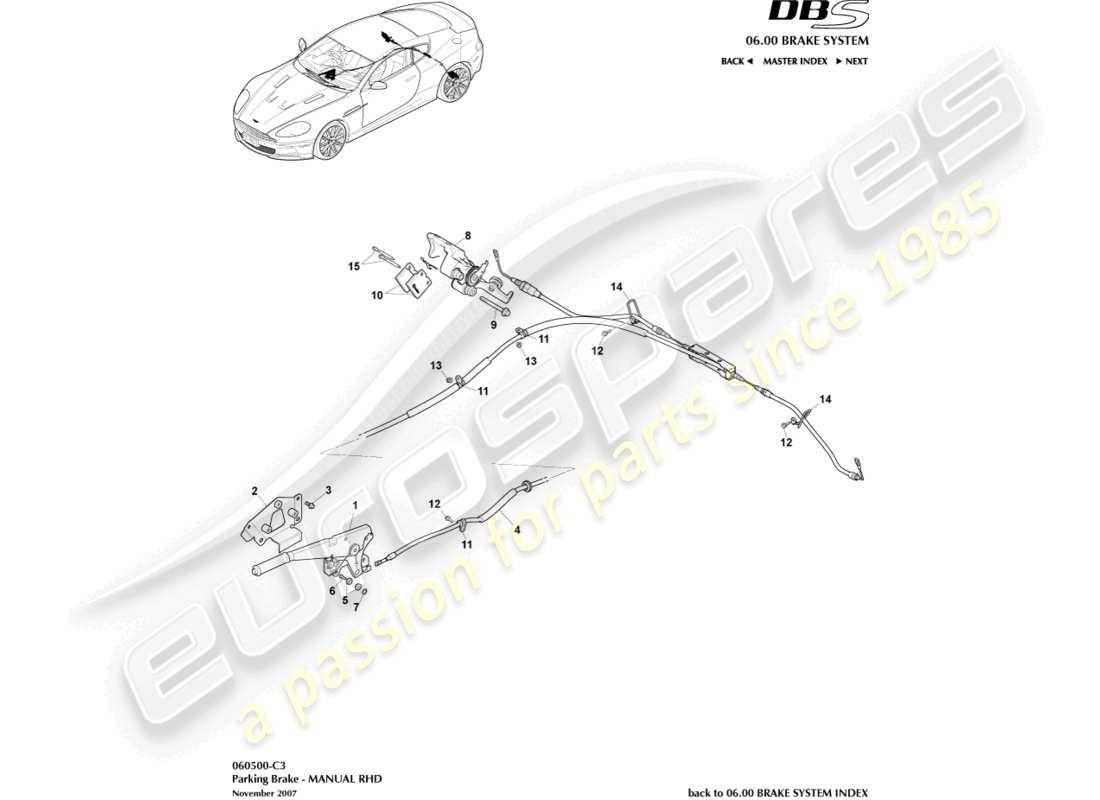 aston martin dbs (2013) parkbremse, rhd-ersatzteildiagramm