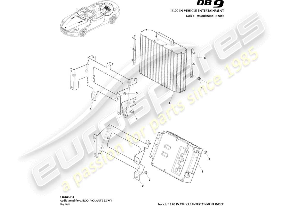 aston martin db9 (2010) premium-verstärker, volante-teilediagramm