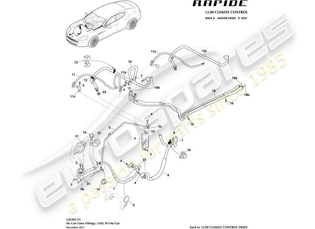 aston martin rapide (2013) klimaanlagenleitungen, r234a, lhd-ersatzteildiagramm