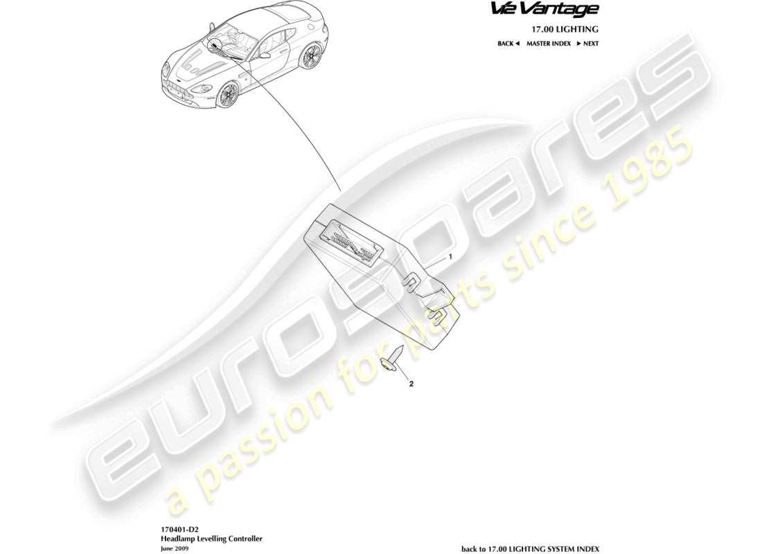 aston martin v12 vantage (2013) teilediagramm des scheinwerfer-niveauregulierungsreglers