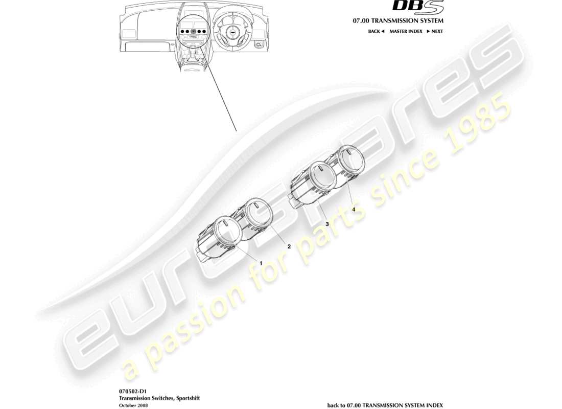 aston martin dbs (2014) teilediagramm für transaxle-schalter