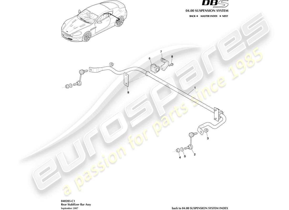 aston martin dbs (2008) teilediagramm für hinteren stabilisator