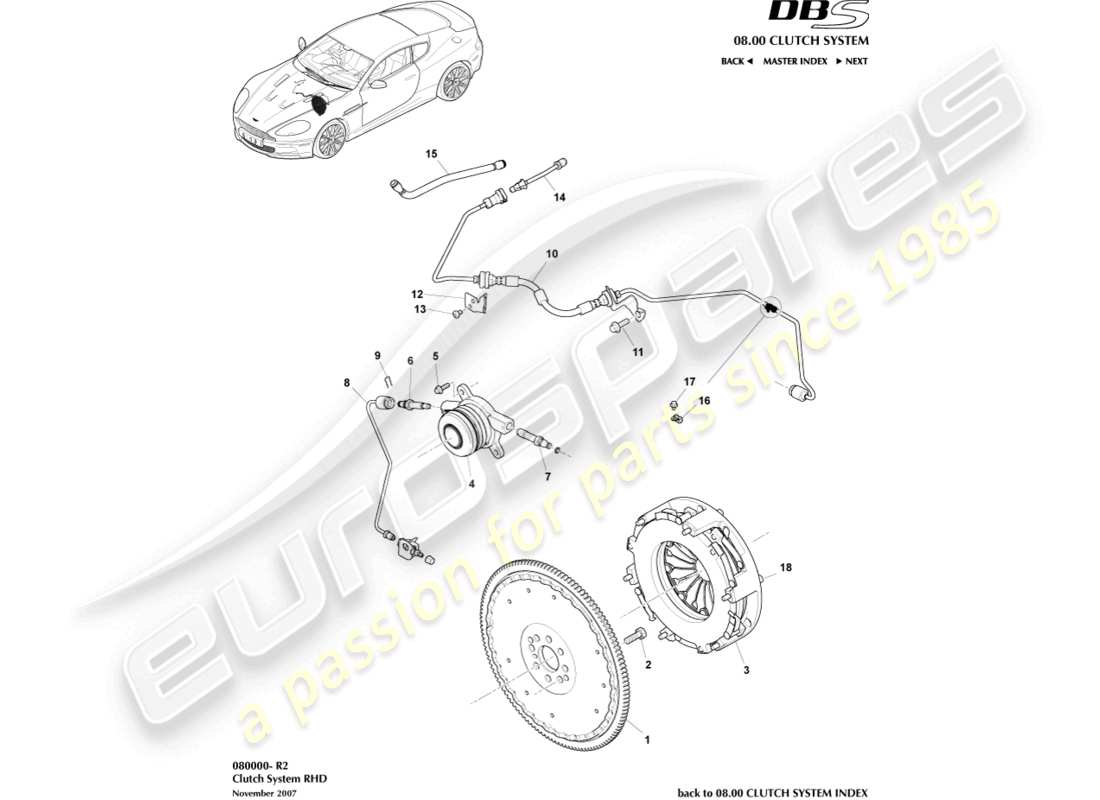 aston martin dbs (2014) kupplungssystem, rhd-ersatzteildiagramm