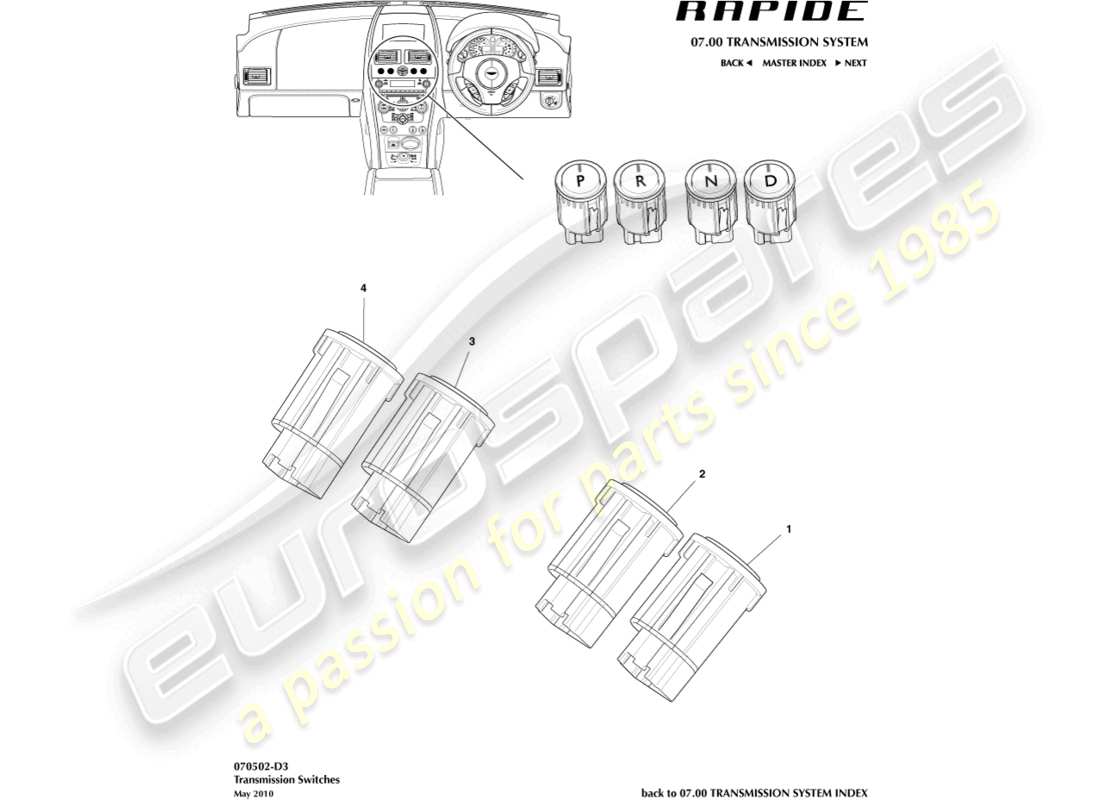 aston martin rapide (2011) teilediagramm für transaxle-schalter