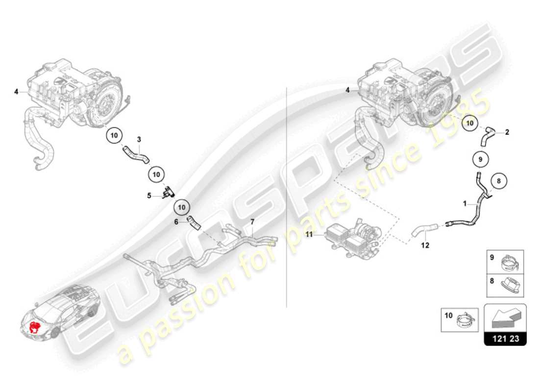 lamborghini revuelto coupe (2024) kühlmittelkühlsystem - hochspannungskühlung teilediagramm