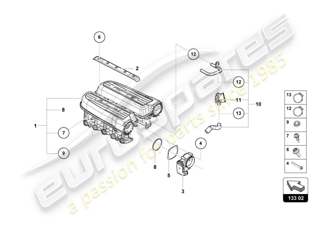 lamborghini evo coupe (2022) ansaugkrümmer - teilediagramm