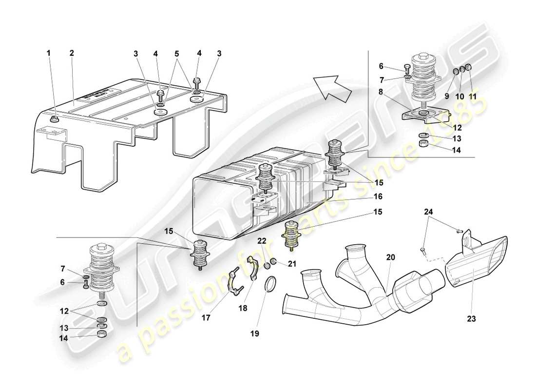 lamborghini lp640 coupe (2009) hinterer schalldämpfer ersatzteildiagramm