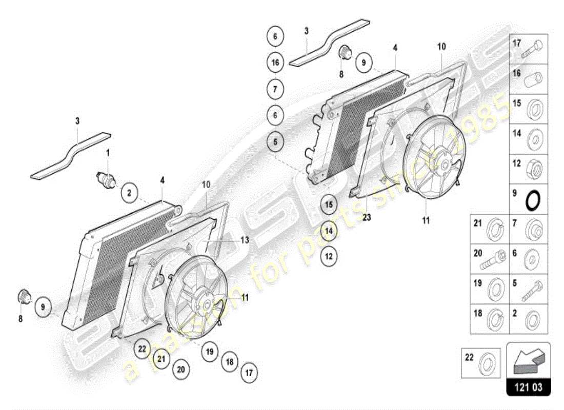 lamborghini diablo vt (1995) kühler für kühlmittel ersatzteildiagramm